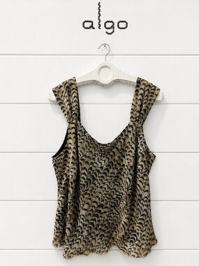 ALGO Size 22 – Beige & Black Feather Print Sleeveless Top